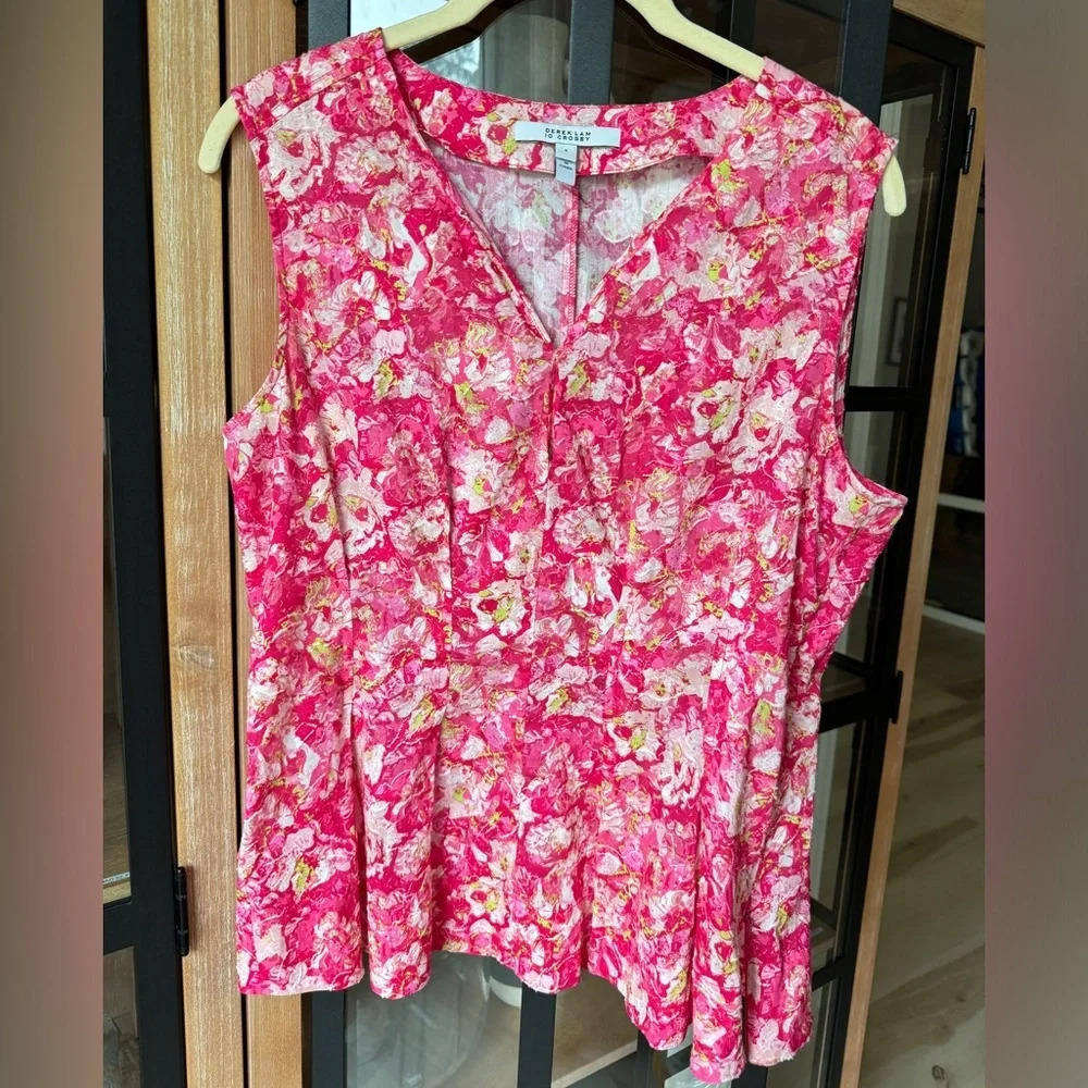Derek Lam 10 Crosby Teresa Floral Cotton Sleeveless Blouse pintuck sleeveless